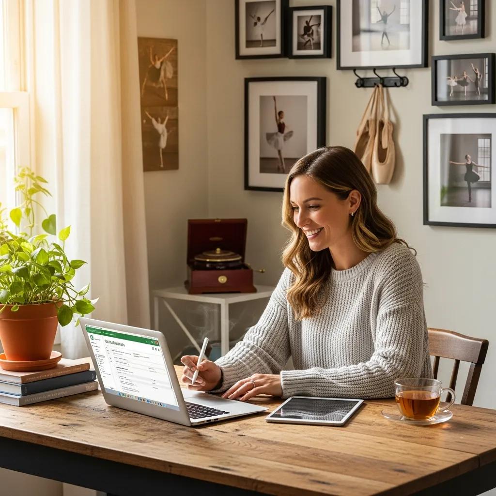 Studio owner using accounting software on a laptop — QuickBooks to simplify studio finances