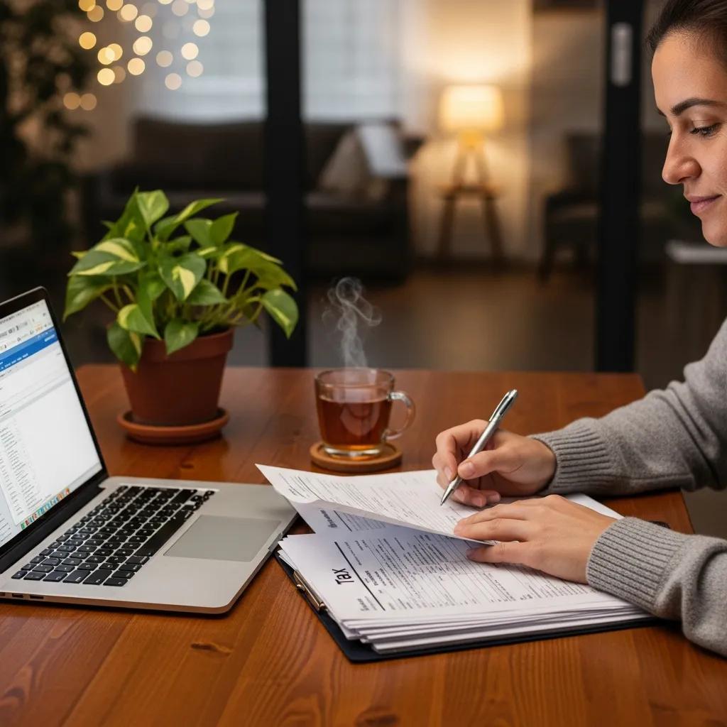 Person reviewing personal tax documents at home, representing individual tax filing services